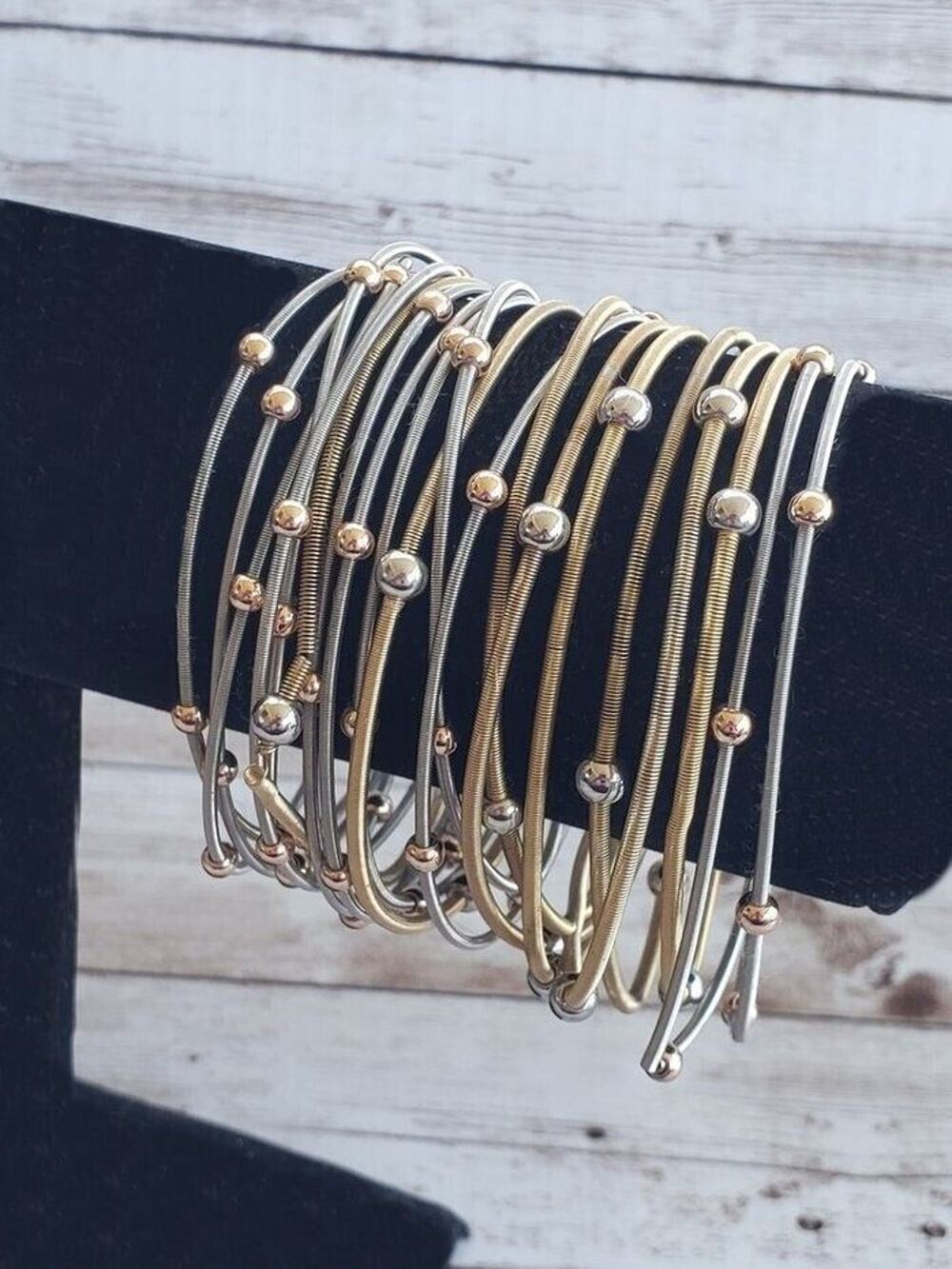 Vintage Bracelets - Set of Multi Tone Spring Stretch Bracelets